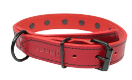 Solidna Obroża Dla Psa Czerwona z Dżetami Czarna Nitka Skóra Naturalna 25 mm 28/38 cm WIREX (PL)
