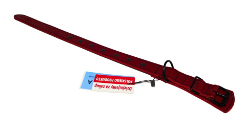 Solidna Obroża Dla Psa Czerwona z Dżetami Czarna Nitka Skóra Naturalna 25 mm 28/38 cm WIREX (PL)