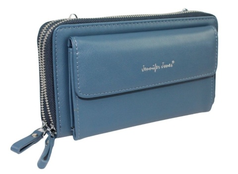 Damski Poziomy Portfel Na Pasku Jennifer Jones z Funkcją Torebki 1126-1 Portfelo-Torebka NIEBIESKI 20 x 11,5 x 6 [cm] 