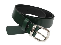 Pasek Damski Skórzany Arucce (PL) Skóra Licowa EXTRA 30 mm BUTELKOWA ZIELEŃ Metalowa Szlufka Srebrna Klamra