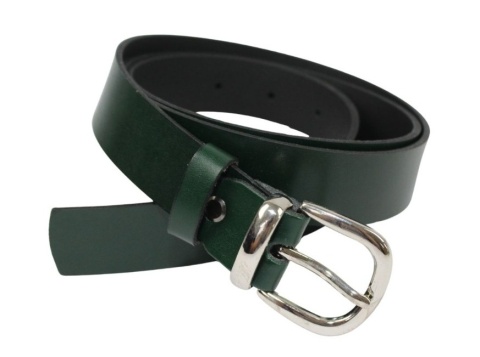 Pasek Damski Skórzany Arucce (PL) Skóra Licowa EXTRA 30 mm BUTELKOWA ZIELEŃ Metalowa Szlufka Srebrna Klamra