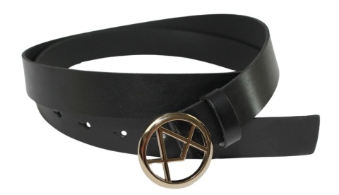 Pasek Damski Skórzany Arucce (PL) Skóra Licowa EXTRA 30 mm CZARNY Złota Ozdobna Klamra