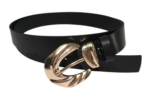 Pasek Damski Skórzany Arucce (PL) Skóra Licowa EXTRA 30 mm CZARNY Złota Pleciona Klamra