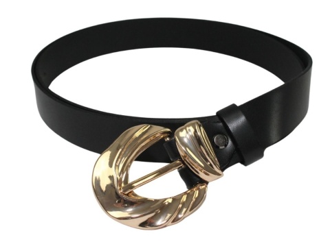 Pasek Damski Skórzany Arucce (PL) Skóra Licowa EXTRA 30 mm CZARNY Złota Pleciona Klamra