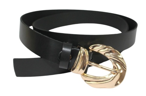 Pasek Damski Skórzany Arucce (PL) Skóra Licowa EXTRA 30 mm CZARNY Złota Pleciona Klamra