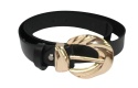 Pasek Damski Skórzany Arucce (PL) Skóra Licowa EXTRA 30 mm CZARNY Złota Pleciona Klamra