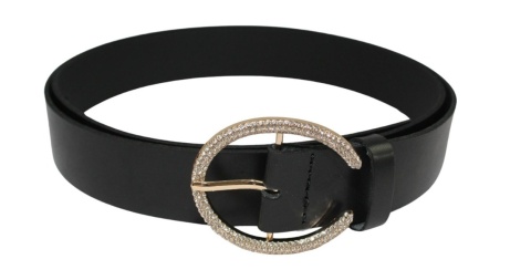 Pasek Damski Skórzany Arucce (PL) Skóra Licowa EXTRA 35 mm CZARNY Złota Klamra Z Cekinami