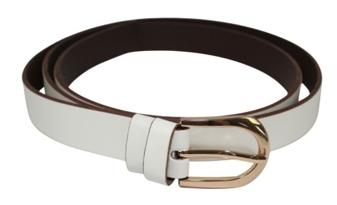 Pasek Damski Skórzany Arucce (PL) Skóra Licowa EXTRA Gładki 25 mm BIAŁY Złota Klamra