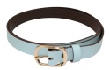 Pasek Damski Skórzany Arucce (PL) Skóra Licowa EXTRA Gładki 25 mm BŁĘKITNY Złota Klamra