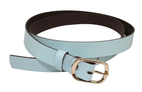 Pasek Damski Skórzany Arucce (PL) Skóra Licowa EXTRA Gładki 25 mm BŁĘKITNY Złota Klamra