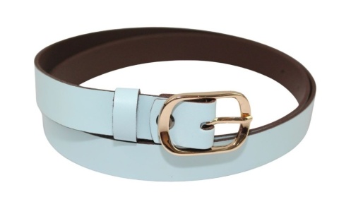 Pasek Damski Skórzany Arucce (PL) Skóra Licowa EXTRA Gładki 25 mm BŁĘKITNY Złota Klamra