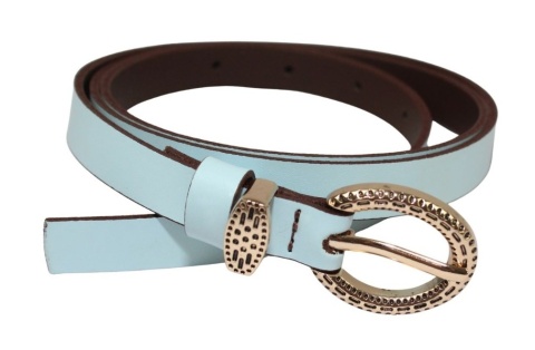 Pasek Damski Skórzany Gładki Arucce (PL) 15 mm Wąski Złota klamra Metalowa Szlufka BŁĘKITNY