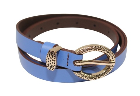 Pasek Damski Skórzany Gładki Arucce (PL) 15 mm Wąski Złota klamra Metalowa Szlufka INDYGO