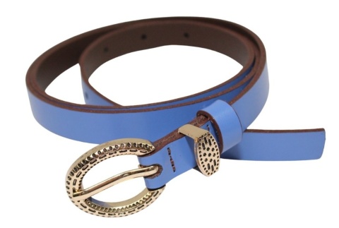 Pasek Damski Skórzany Gładki Arucce (PL) 15 mm Wąski Złota klamra Metalowa Szlufka INDYGO