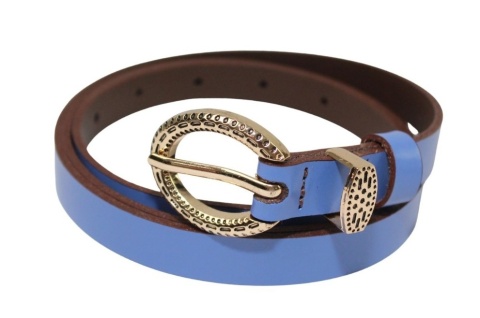 Pasek Damski Skórzany Gładki Arucce (PL) 15 mm Wąski Złota klamra Metalowa Szlufka INDYGO