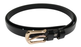 Pasek Damski Skórzany Gładki Arucce (PL) 20 mm Skóra Licowa CZARNY Wąski Złota Klamra 4