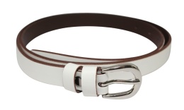 Pasek Damski Skórzany Gładki Arucce (PL) 20 mm Skóra Licowa Srebrna Klamra KREMOWY z Czekoladową Lamówką Wąski
