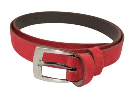Pasek Damski Skórzany MASSIMO (PL) Zamszowy 25 mm BORDOWY SREBRNA KLAMRA Wąski