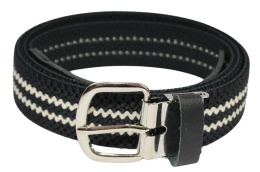 Pasek Gumowa Plecionka Polska Galanteria (PL) XXL Rozciągliwy CZARNO-BIAŁY 30 mm Klamra Tradycyjna Uniwersalny Zakres Zapinania