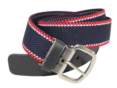 Pasek Gumowa Plecionka Polska Galanteria (PL) XXL Rozciągliwy GRANATOWY CZERWONA BIAŁA NITKA 40 mm Uniwersalny Zakres Zapinania