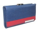 Portfel Damski Skórzany GREGORIO 14 cm Klamra i Klapka Skóra Naturalna FRZ-108 NIEBIESKI Z CZERWONYM 14 x 9 x 3,5 [cm]
