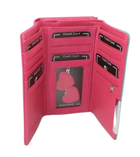 Portfel Damski Skórzany GREGORIO 14 cm Klamra i Klapka Skóra Naturalna FRZ-108 RÓŻOWY Z MORSKIM 14 x 9 x 3,5 [cm]