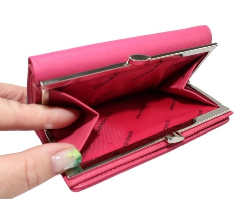 Portfel Damski Skórzany GREGORIO 14 cm Klamra i Klapka Skóra Naturalna FRZ-108 RÓŻOWY Z MORSKIM 14 x 9 x 3,5 [cm]