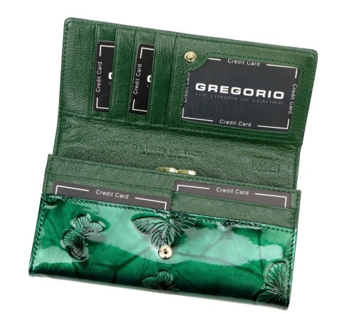 Portfel Damski Skórzany GREGORIO Długi Max Z Klamrą Lakierowany BTS-100 CZARNY RFID 18,5 x 9,5 x 3,5 [cm]