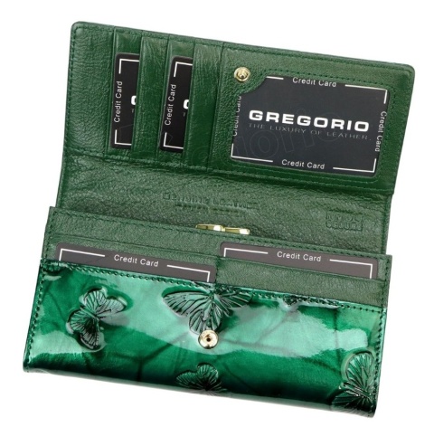 Portfel Damski Skórzany GREGORIO Długi Max Z Klamrą Lakierowany BTS-100 CZERWONY RFID 18,5 x 9,5 x 3,5 [cm]