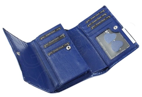 Portfel Damski Skórzany GREGORIO Duży Z Suwakiem Lakierowany RFID GF-112 NIEBIESKI 15 x 10 x 4 [cm]