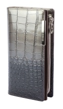 Portfel Damski Skórzany GREGORIO Lakierowany Długi Z Suwakiem Na Zewnątrz BC-124 SZARY 19,5 x 10 x 3,5 [cm]