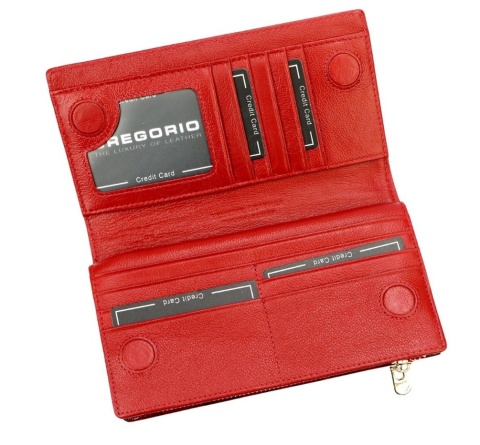 Portfel Damski Skórzany GREGORIO Lakierowany Długi Z Suwakiem Na Zewnątrz BC-124 BRĄZOWY 19,5 x 10 x 3,5 [cm]