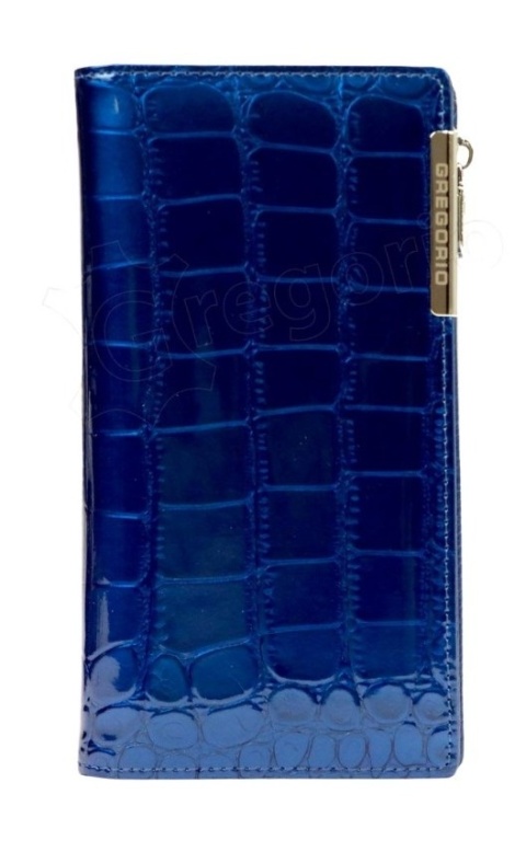 Portfel Damski Skórzany GREGORIO Lakierowany Długi Z Suwakiem Na Zewnątrz BC-124 NIEBIESKI 19,5 x 10 x 3,5 [cm]