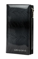 Portfel Damski Skórzany GREGORIO Lakierowany Długi Z Suwakiem Na Zewnątrz FF-124 CZARNY 19,5 x 10 x 3,5 [cm]