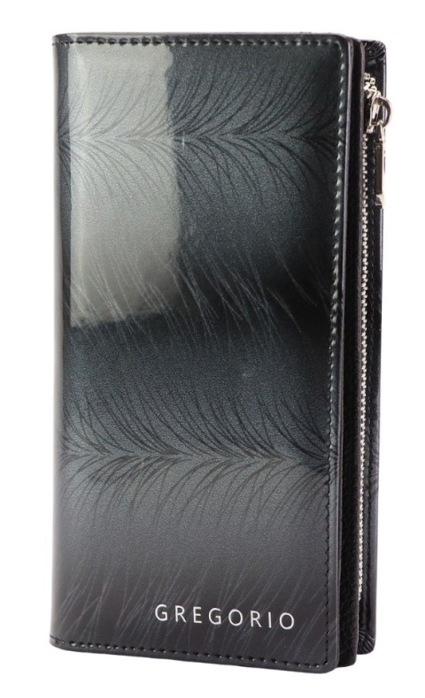 Portfel Damski Skórzany GREGORIO Lakierowany Długi Z Suwakiem Na Zewnątrz FF-124 CZARNY 19,5 x 10 x 3,5 [cm]