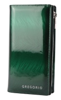 Portfel Damski Skórzany GREGORIO Lakierowany Długi Z Suwakiem Na Zewnątrz FF-124 ZIELONY 19,5 x 10 x 3,5 [cm]