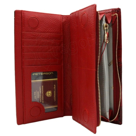 Portfel Damski Skórzany Peterson Lakierowany Długi Z Suwakiem Na Zewnątrz RFID PTN-PS1431 ZIELONY 19,5 x 10 x 3,5 [cm]