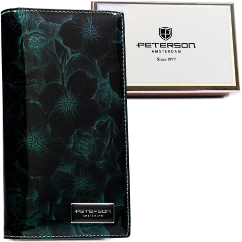 Portfel Damski Skórzany Peterson Lakierowany Długi Z Suwakiem Na Zewnątrz RFID PTN-PS1431 ZIELONY 19,5 x 10 x 3,5 [cm]