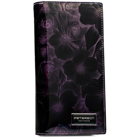 Portfel Damski Skórzany Peterson Lakierowany Długi Z Suwakiem Na Zewnątrz RFID PTN-PS1431 FIOLETOWY 19,5 x 10 x 3,5 [cm]