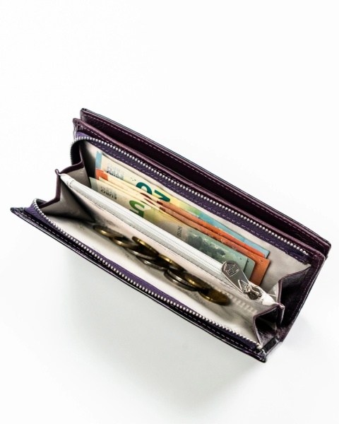 Portfel Damski Skórzany Peterson Lakierowany Długi Z Suwakiem Na Zewnątrz RFID PTN-PS1431 FIOLETOWY 19,5 x 10 x 3,5 [cm]