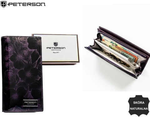 Portfel Damski Skórzany Peterson Lakierowany Długi Z Suwakiem Na Zewnątrz RFID PTN-PS1431 FIOLETOWY 19,5 x 10 x 3,5 [cm]