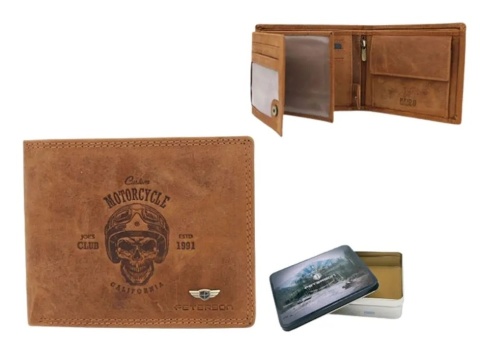 Portfel Męski Skóra Naturalna Peterson Duży Poziomy Z Łańcusziem N992C RFID KONIAKOWY ''MOTORCYCLE'' 12,5 x 10,5 x 3 [cm]