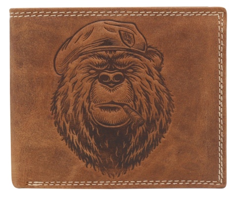 Portfel Męski Skórzany ALWAYS WILD Skóra Naturalna Poziomy Bez Zapięcia Dwa Skrzydełka N992 "MIŚ" KONIAKOWY 13 x 10 x 2 [cm]