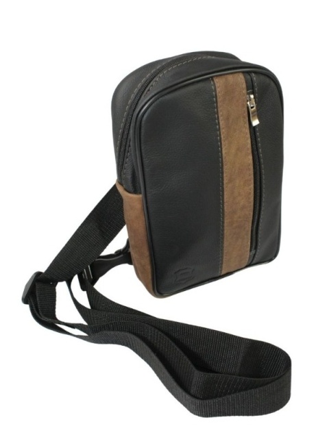 Torba Skórzana Na Ramię Nerka Barkówka Noszona Na Skos GRETOS (PL) Praktyczna I Wygodna CZARNO-BRĄZOWA 25 x 17 x 7 [cm]