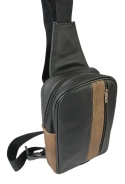 Torba Skórzana Na Ramię Nerka Barkówka Noszona Na Skos GRETOS (PL) Praktyczna I Wygodna CZARNO-BRĄZOWA 25 x 17 x 7 [cm]