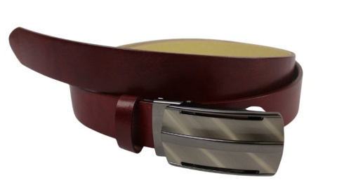 Wizytowy Pasek Skórzany 35 mm PAS-MAX (PL) Pełna Klamra AUTOMAT/SAMOZACISK Garnitur CZEREŚNIOWY K61 ASZ35/KASZ85