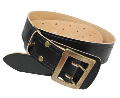Wojskowy Pas Męski Skórzany OFICER RUBIN(PL) Skóra Licowa CZARNY MOSIĘŻNA KLAMRA Z Jasnym Spodem Płytka I Przeszyciami PO45C XXL