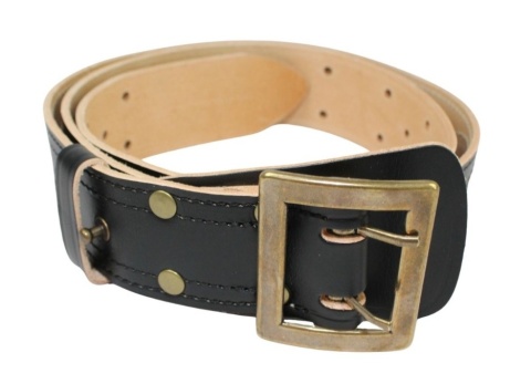Wojskowy Pas Męski Skórzany OFICER RUBIN(PL) Skóra Licowa CZARNY MOSIĘŻNA KLAMRA Z Jasnym Spodem Płytka I Przeszyciami PO45C XXL