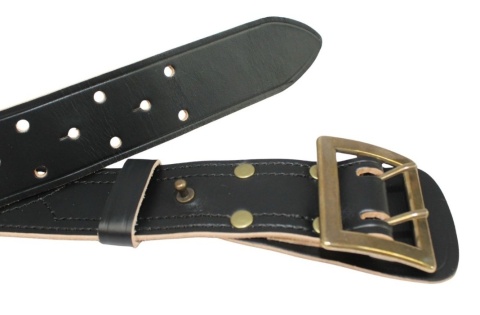 Wojskowy Pas Męski Skórzany OFICER RUBIN(PL) Skóra Licowa CZARNY MOSIĘŻNA KLAMRA Z Jasnym Spodem Płytka I Przeszyciami PO45C XXL