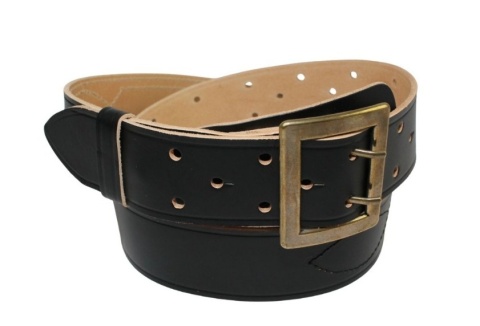 Wojskowy Pas Męski Skórzany OFICER RUBIN(PL) Skóra Licowa CZARNY MOSIĘŻNA KLAMRA Z Jasnym Spodem Z Płytką I Przeszyciami PO45C